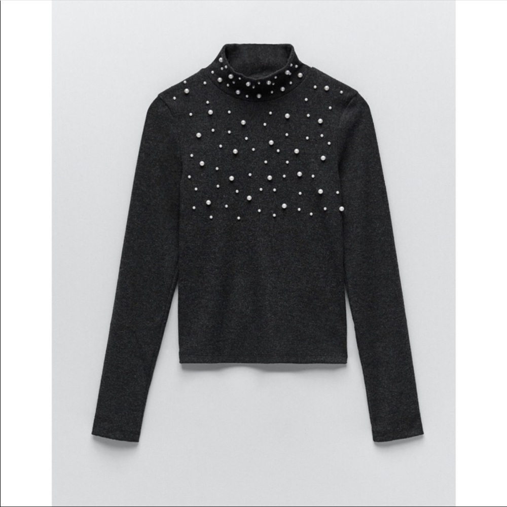NWT Zara Soft Feel Pearl Sweater, Dark Gray, Sz. S